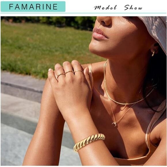 Twisted Thin or Chunky Bangle Bracelet in 14K Gold Plated, Stretchable Bracelet - Picture 3 of 7